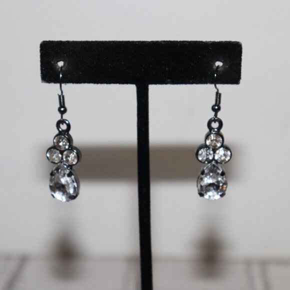 NWoT Sparkling Gunmetal & Rhinestone Dangle Earrings | 1.75" | French Hook - Picture 4 of 7